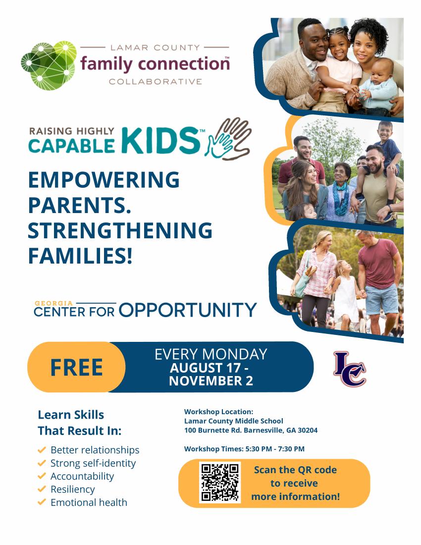 Lamar County Raising Highly Capable Kids English flyer