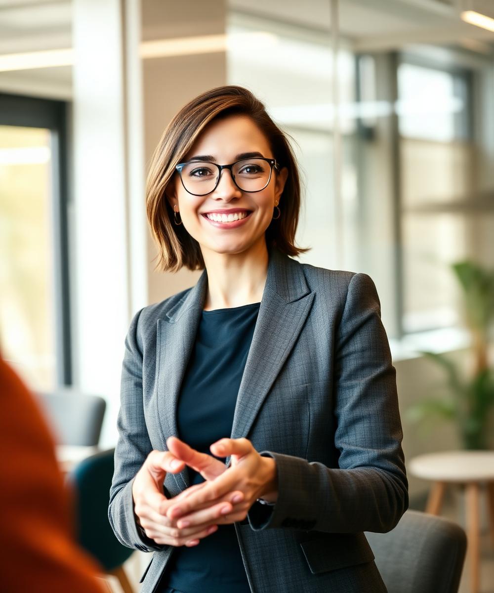 A confident professional in an interview